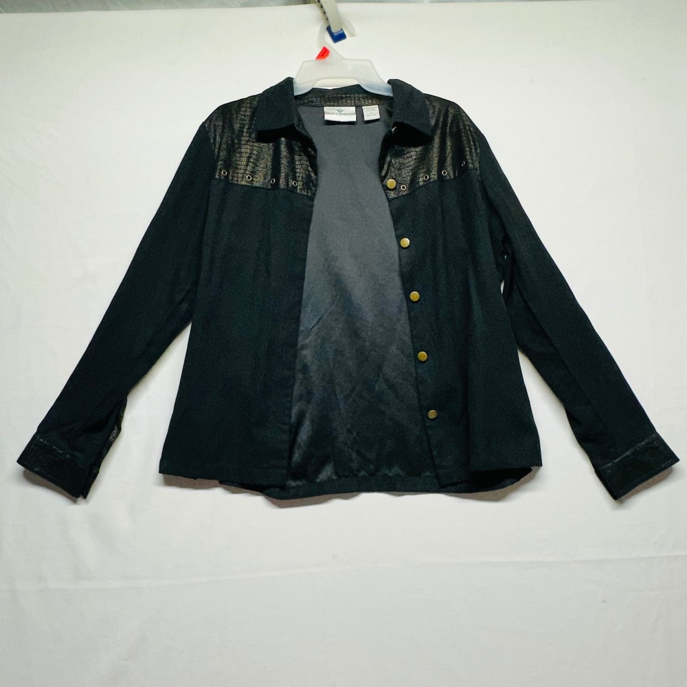 Erin London Black Western Faux Snakeskin Button Down Shirt Long Sleeve Womens S‎